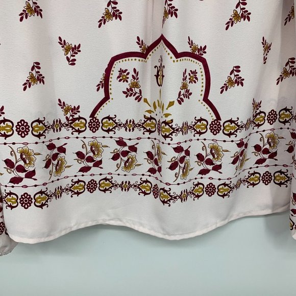 Bobeau Top Floral Print Peasant Pink Tie V Neck Long Sleeve Boho - Picture 12 of 12